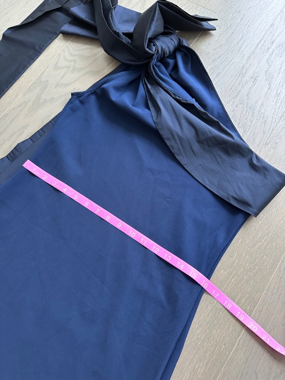 Bernadette Adrian One Shoulder Gown Maxi Dress Navy Blue Bow - Size 38 = US 6 - Picture 8 of 10